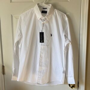 Men’s US Polo Assn. White Long Sleeve Button-Up Shirt L 16-16 1/2 Slim Fit NWT